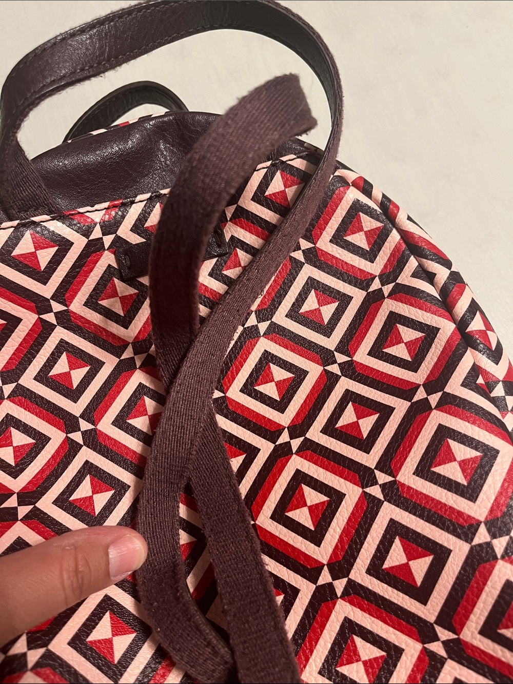 Fossil Felicity Red Geometric Mini Backpack in Red, Black & Creamy Pink - Picture 7 of 9